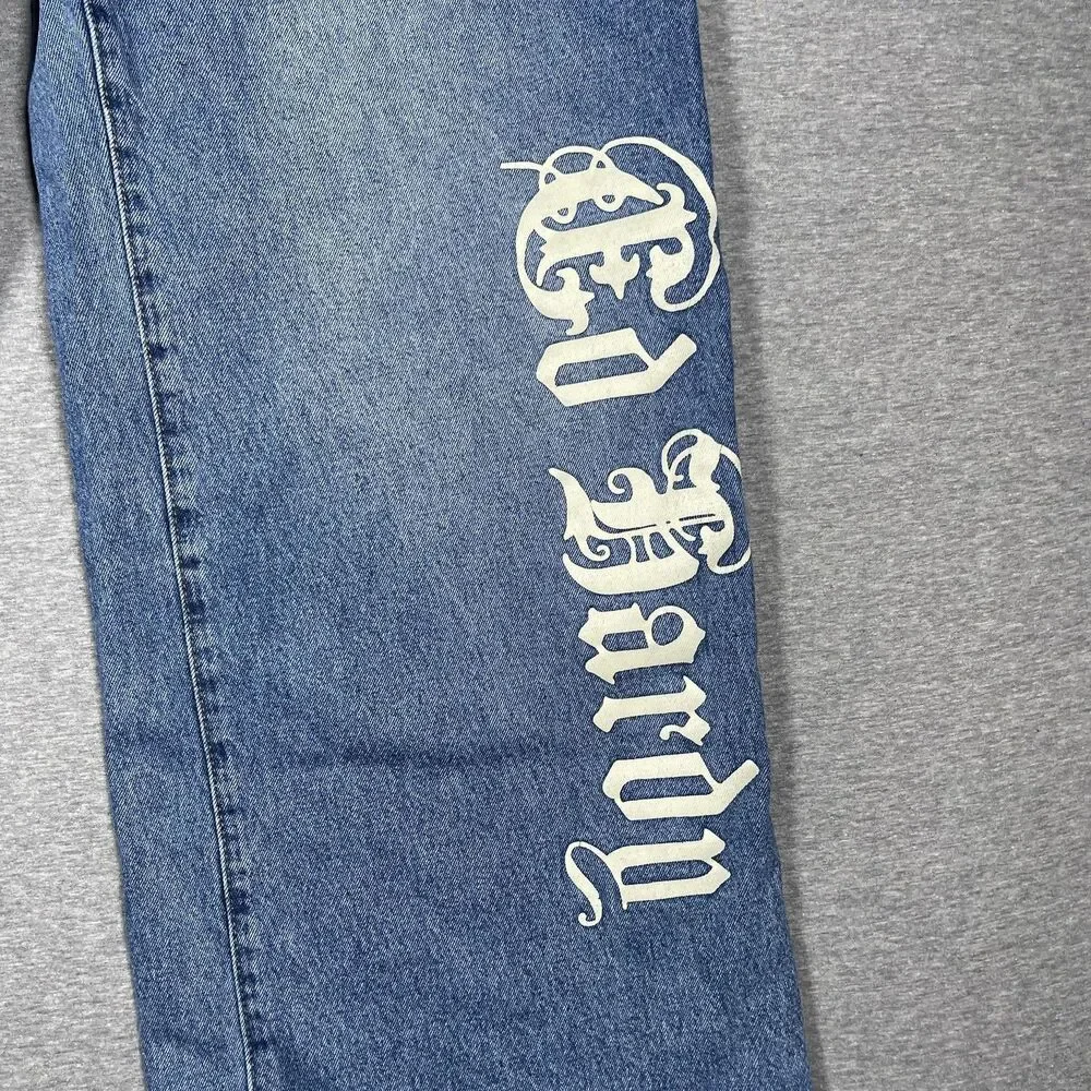 VTG Ed Hardy Jeans Mens 34 Blue Medium Wash Relaxed Straight Tattoo Graphics